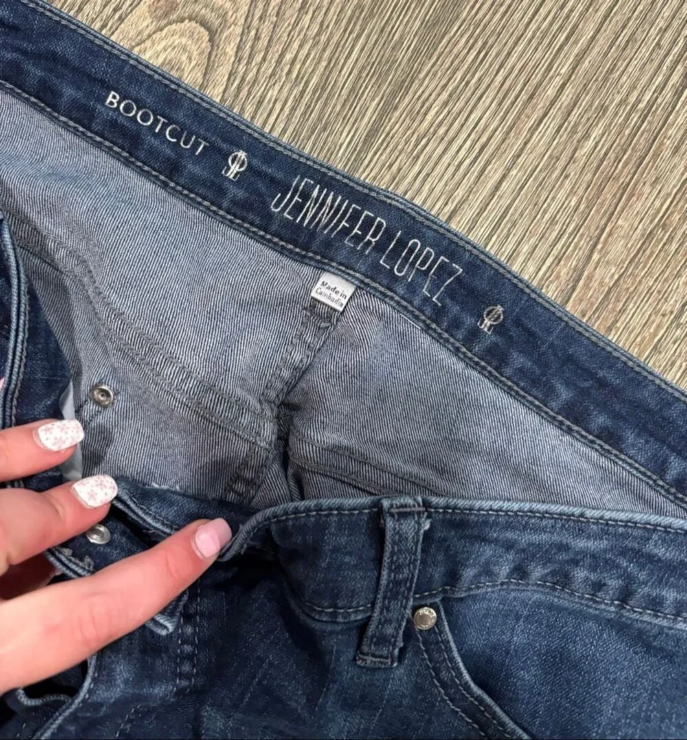Jennifer Lopez Women's Whisker Faded Cotton Blend Bootcut Jeans Blue Size 16W
